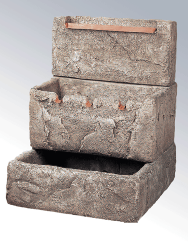Three Tier Cistern with Copper Overflow Cast Stone Outdoor Garden Fountain Fountain Tuscan